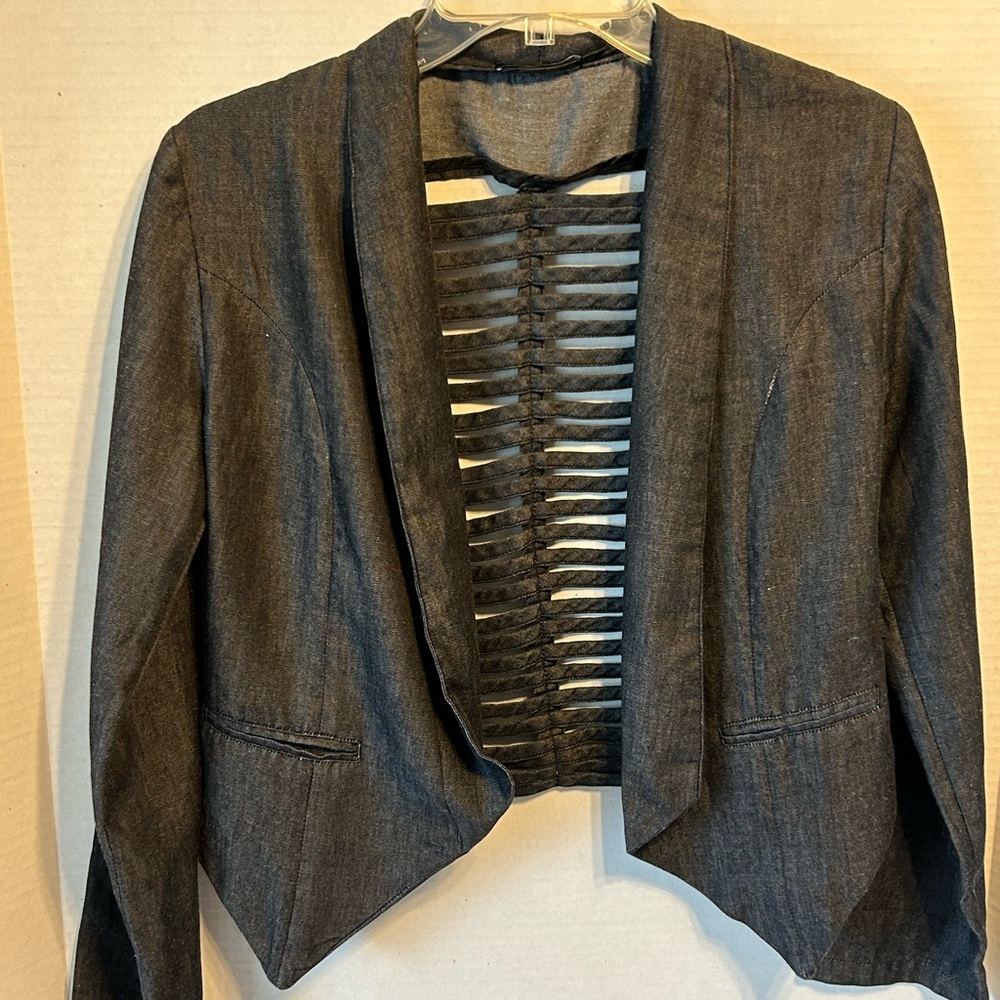 Black Chambray Blazer open strappy back grunge boho edgy Medium